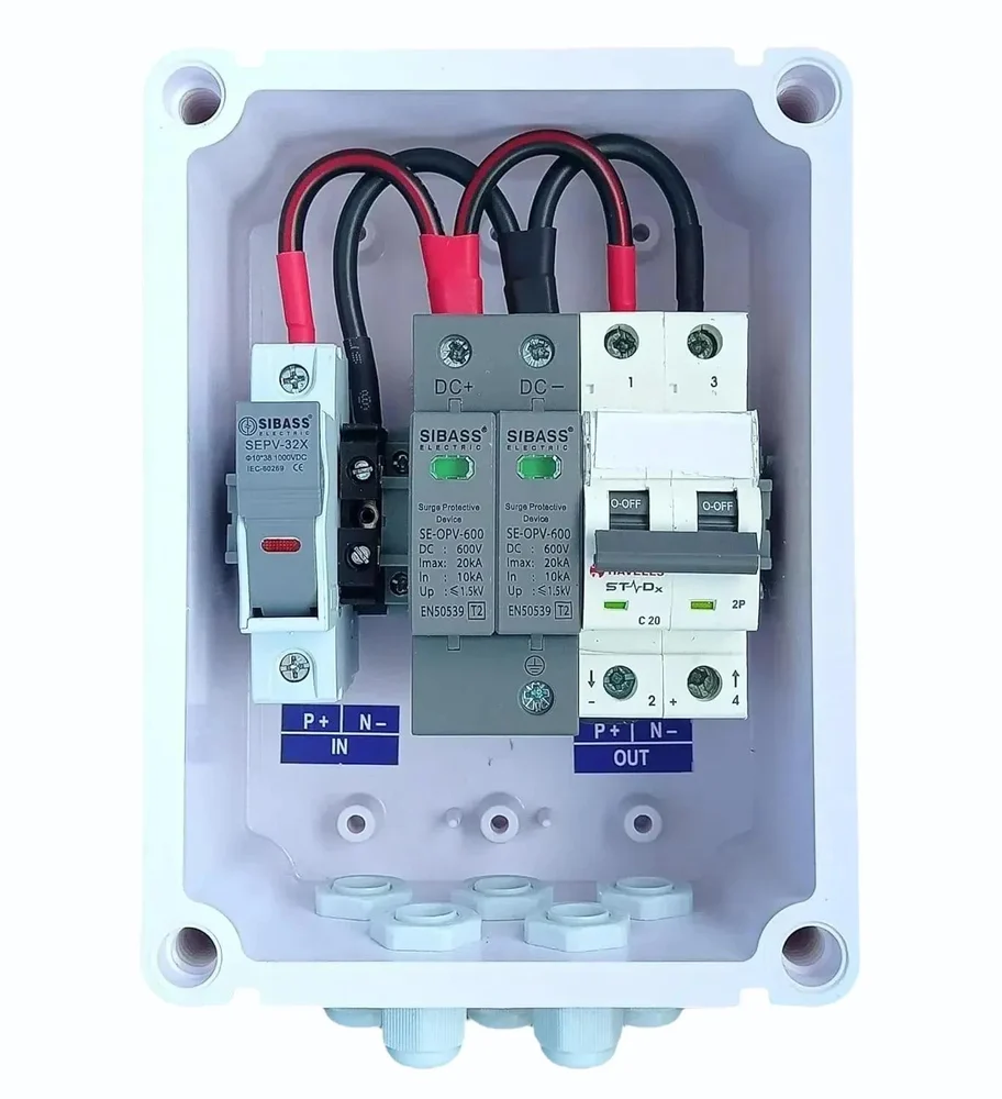 Solar DCDB 1 in 1 Out Inbuilt Sibass DC Fuse 25A, Sibass SPD 600V & Havells DC MCB 20A