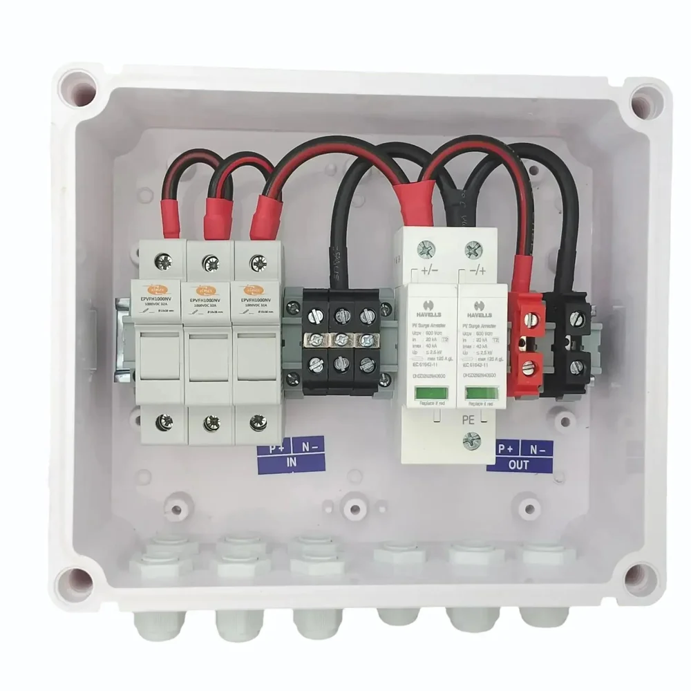Solar AJB DCDB 3 in 1 out 600V Inbuilt Elmex Fuses 3 x 20A, Havells SPD 600V