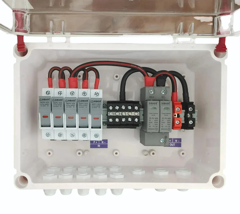 Solar AJB DCDB 5 in 1 Out 600V Inbuilt 5 x 20A Sibass Fuses, Sibass 600V Sibass SPD