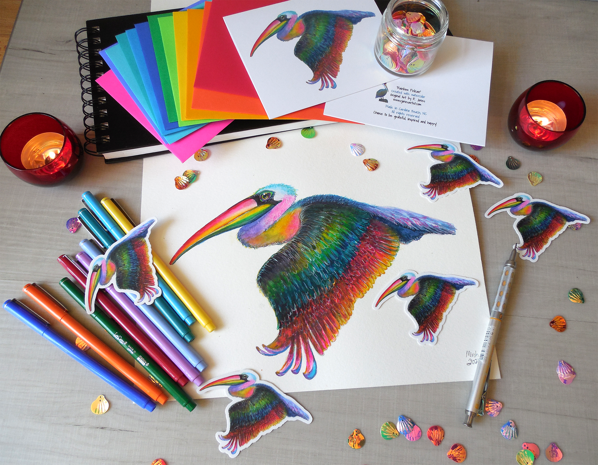 Rainbow Pelican Sticker