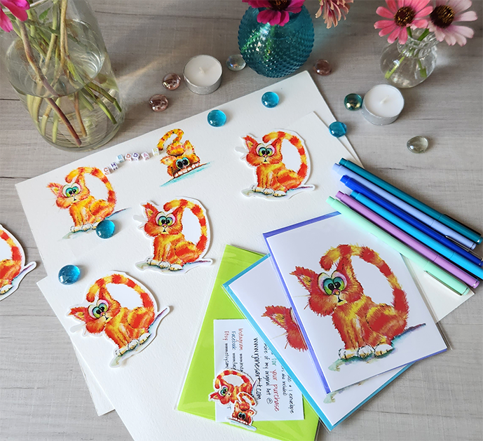 Colorful Cartoon Cat Sticker