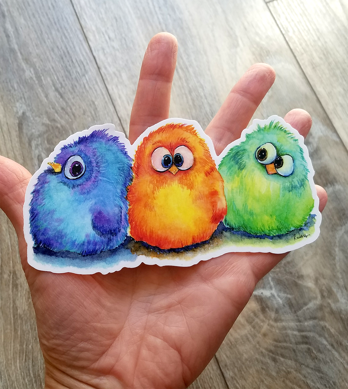 Colorful Plush Cartoon Birds Trio Sticker