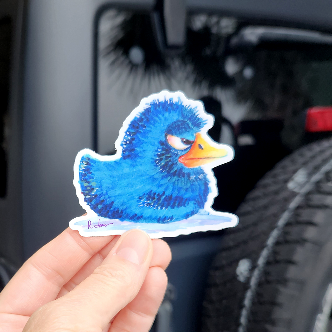 Grumpy Blue Duck Sticker