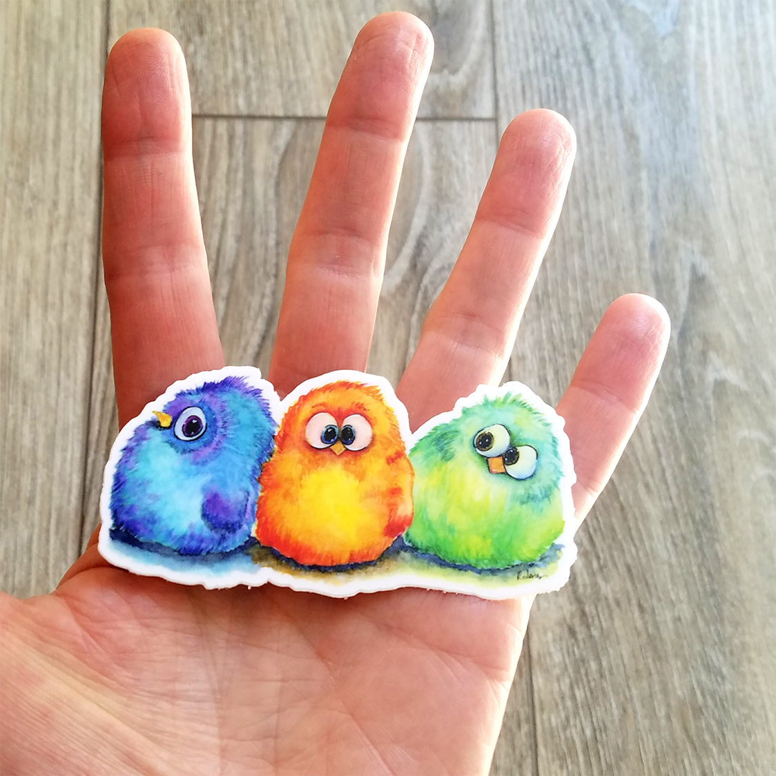 Colorful Plush Cartoon Birds Trio Sticker