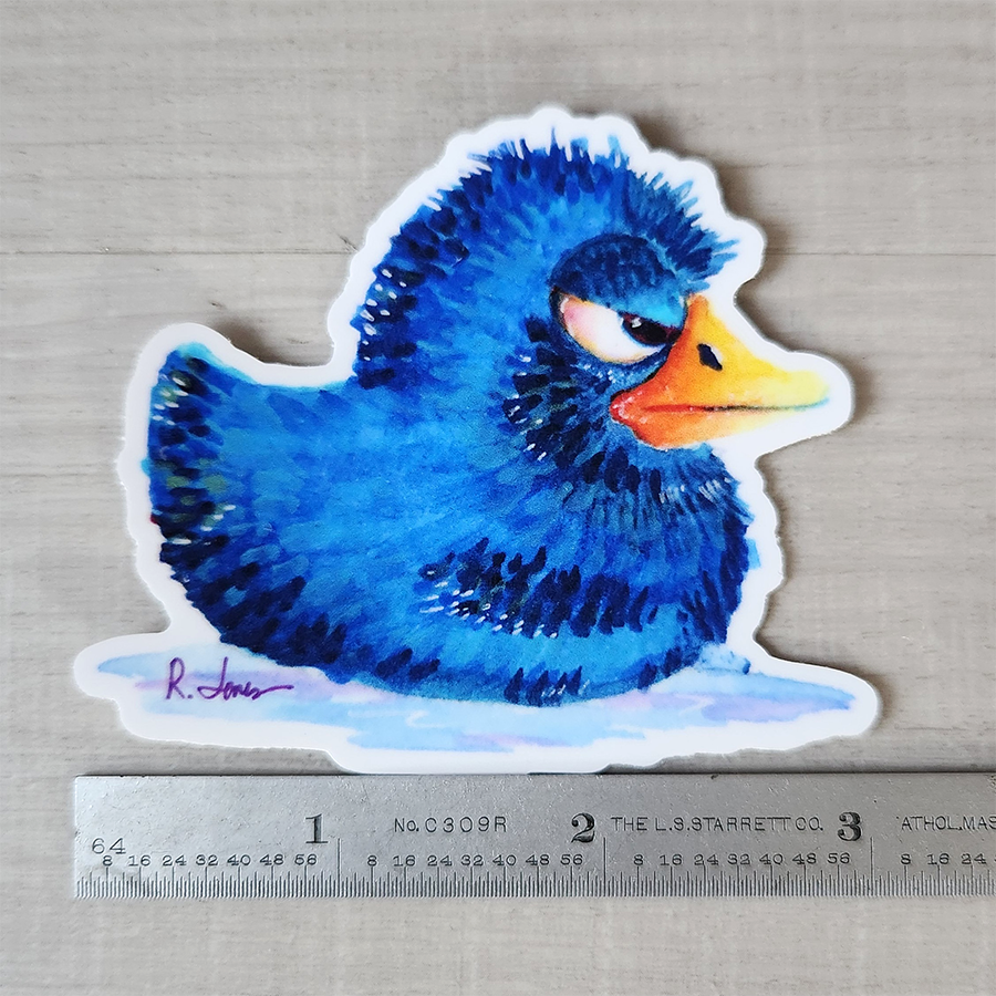 Grumpy Blue Duck Sticker