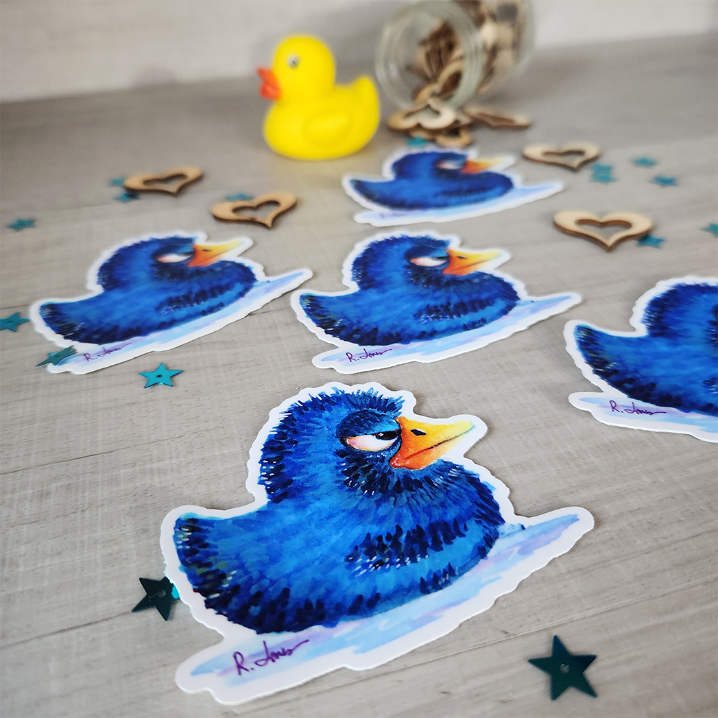 Grumpy Blue Duck Sticker