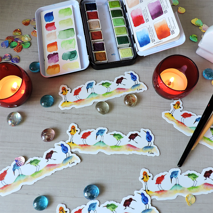 6 Colorful Sandpipers Vinyl Sticker