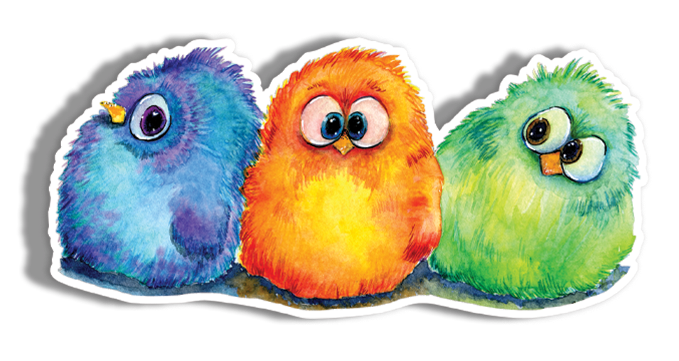 Colorful Plush Cartoon Birds Trio Sticker