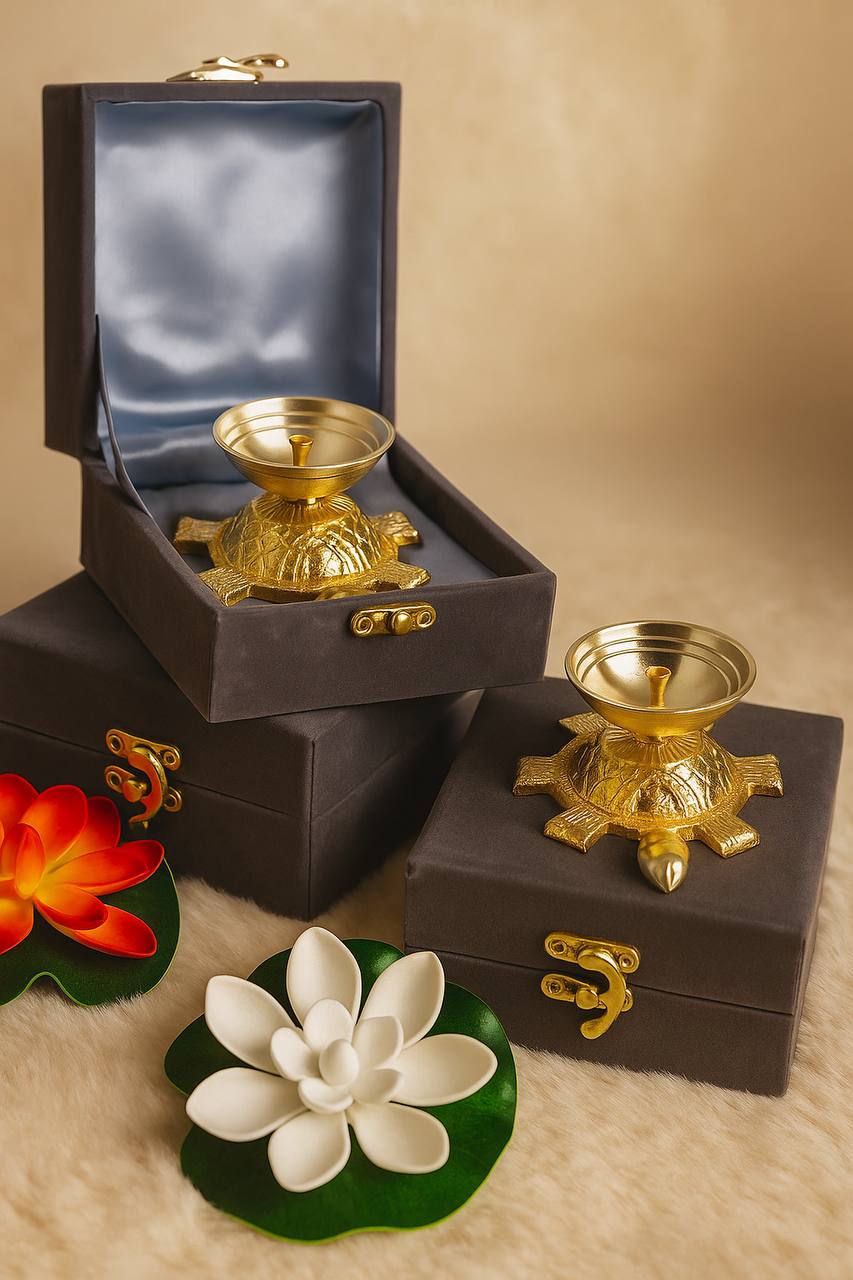 Brass Turtle Design Diya Set