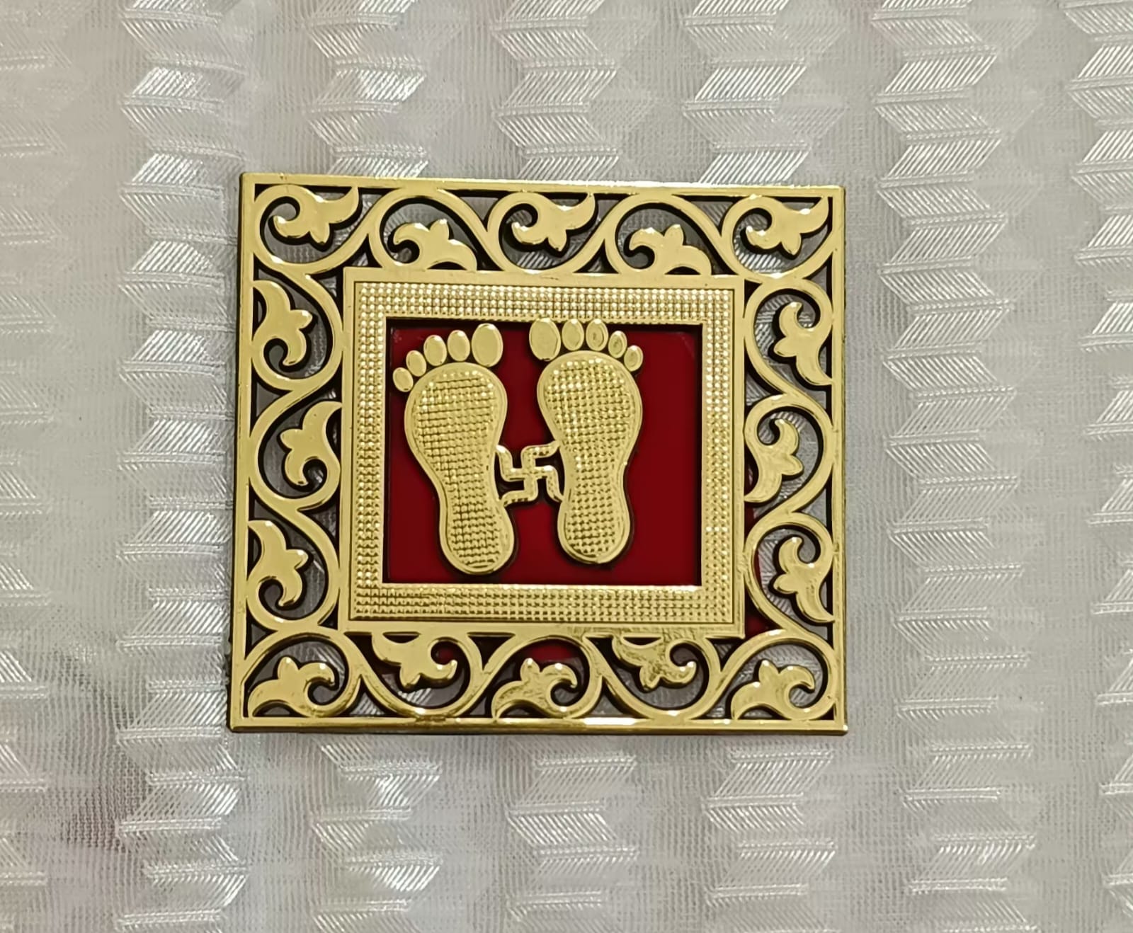 Premium Golden & Red Laxmi Mata Charan Sticker - Plastic Material