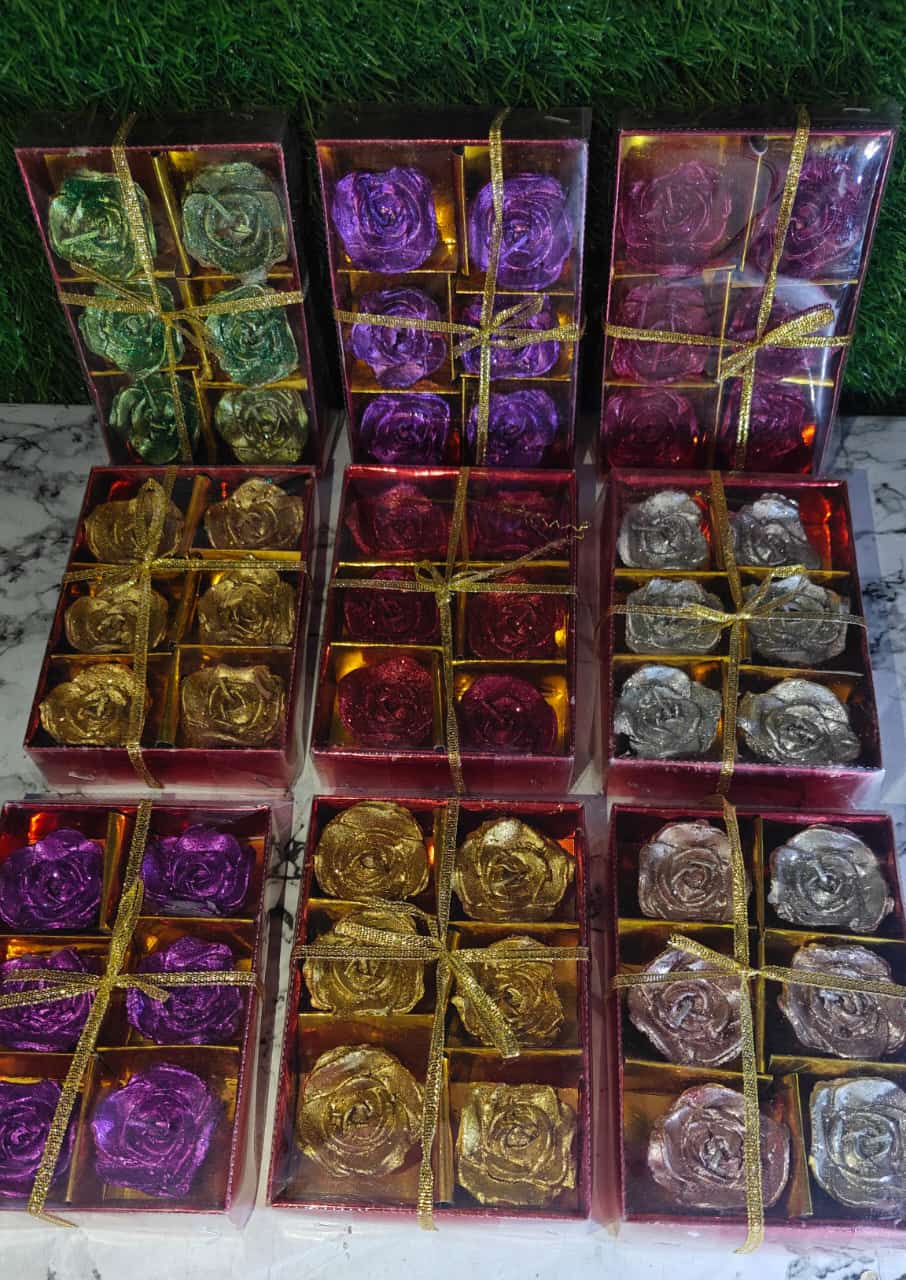 Rose Shape Glitter Floating Candle (1 Set- 6 Candles)
