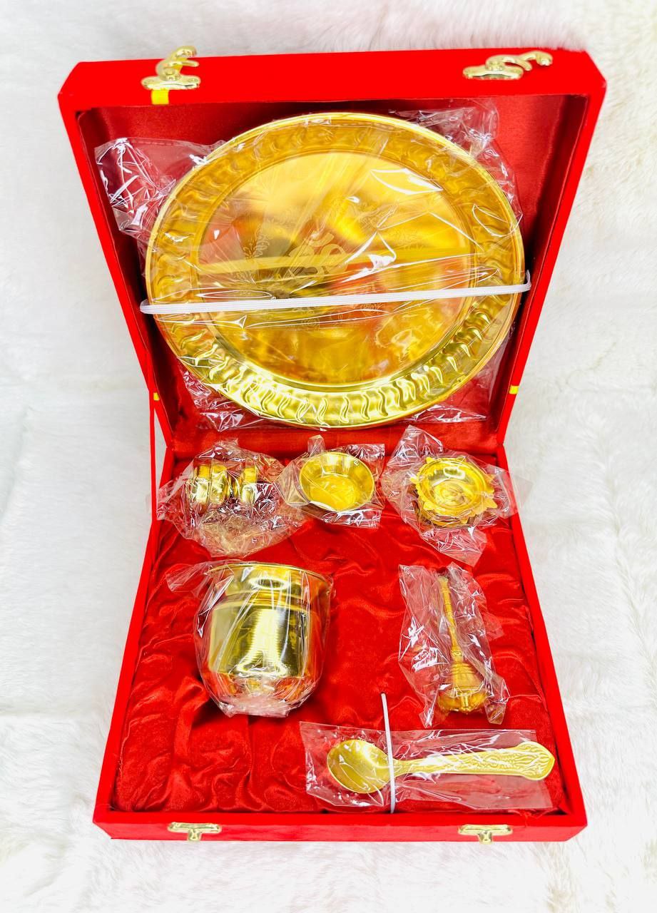 7Pcs Golden Premium Pooja Thali Set
