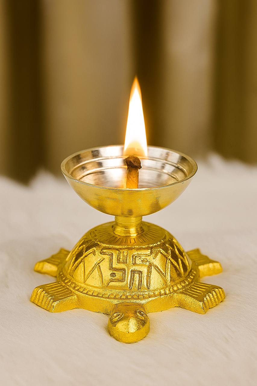 Brass Turtle Design Diya Set