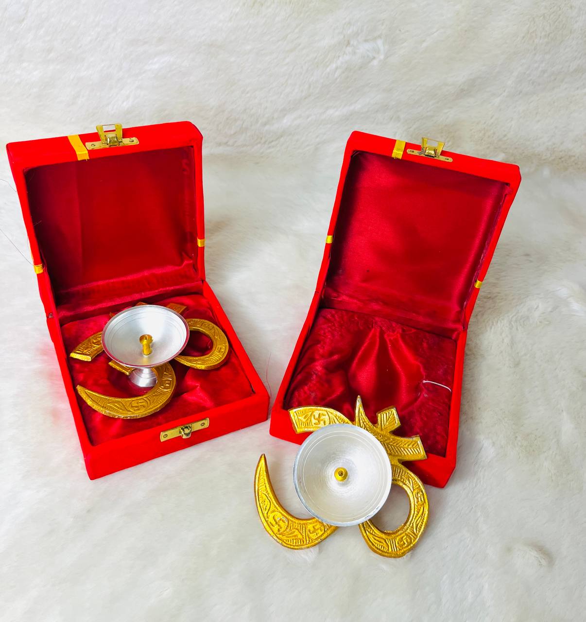 Brass Diya with Om Symbol in Velvet Gift Box