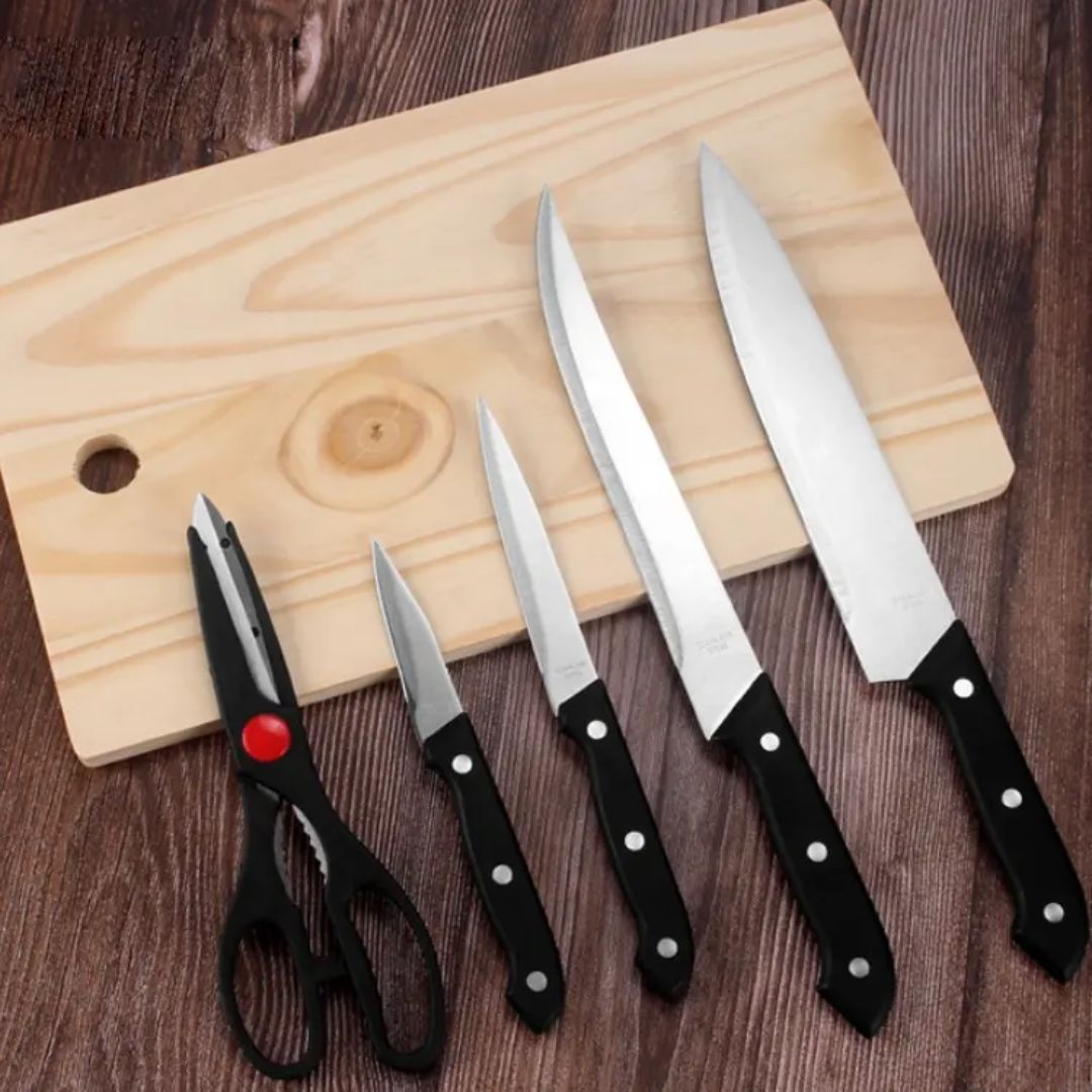 6in1 Knife & Wooden Chopping Board Set