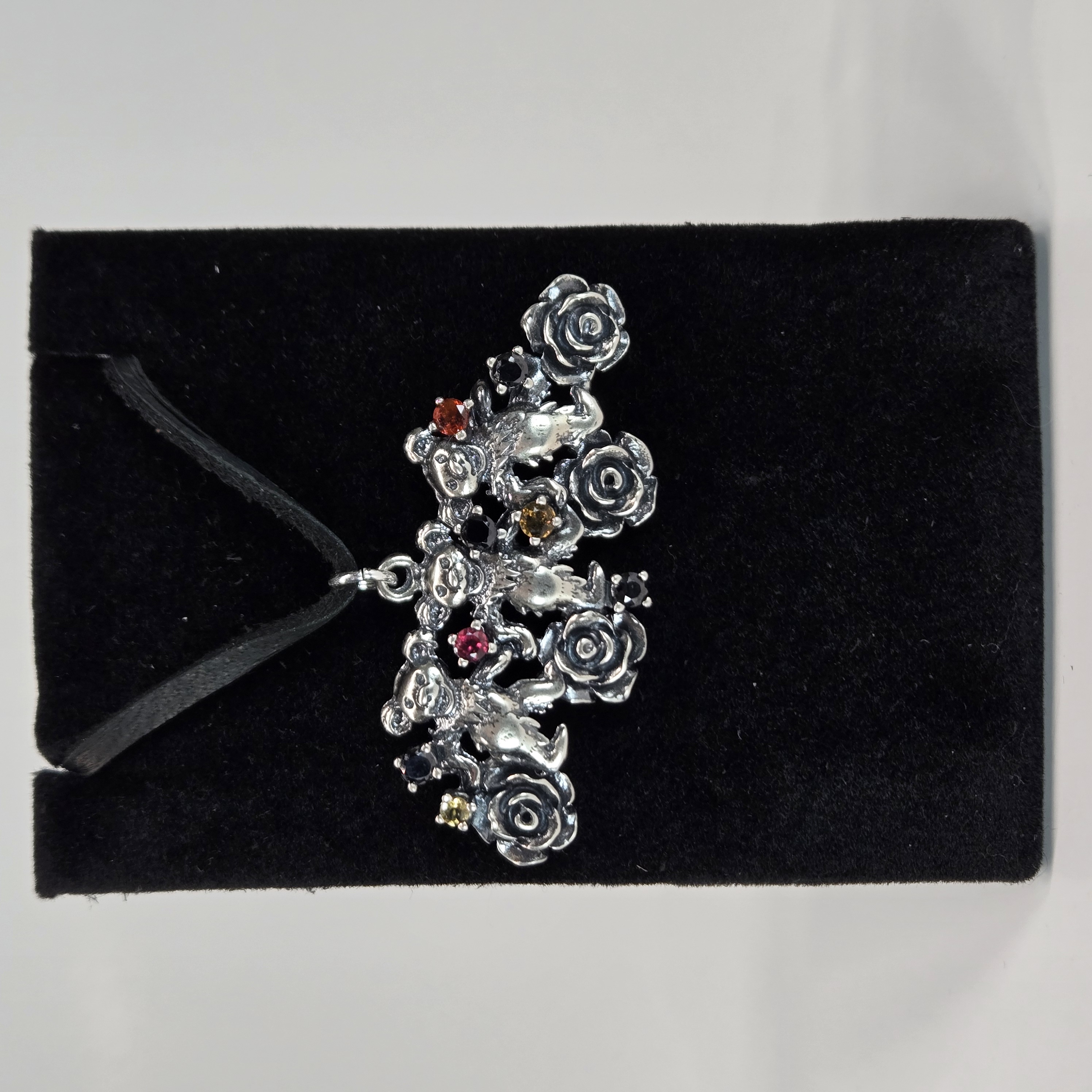 Citrine, Garnet, and Onyx Bear Pendant