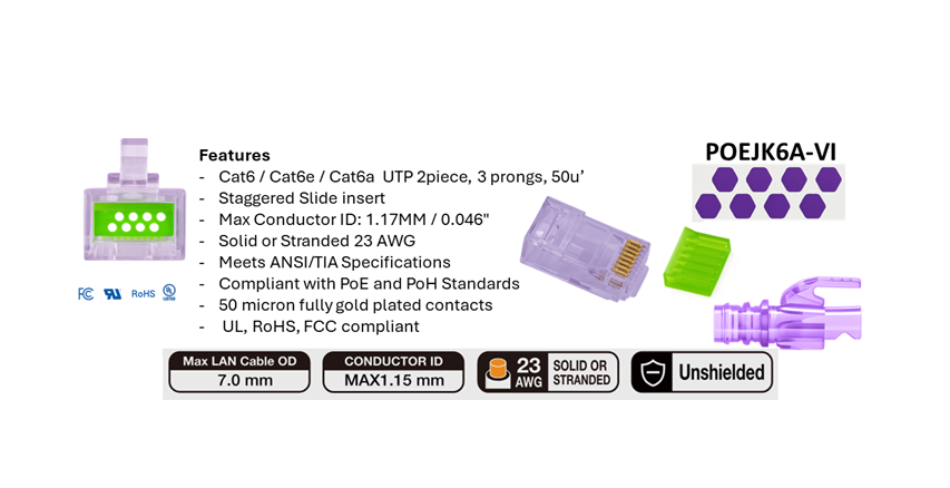 Cat6a/e RJ45 MPTL Crimp Ends - 100 Pack Jar with strain relief- Light Violet Tinge