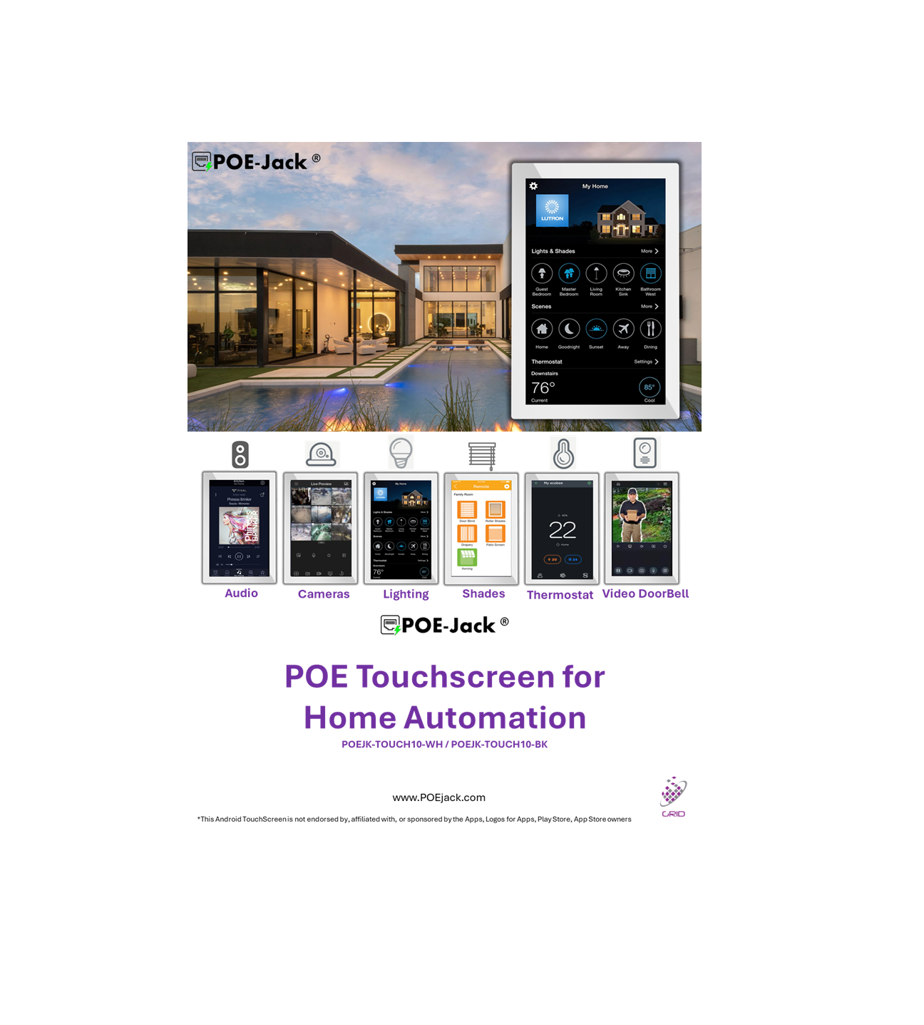 POE Touch Screen 10.1" - Office / Home Automation - WHITE