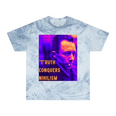 Truth Conquers Truth Camus Unisex Color Blast T-Shirt - 'Truth Conquers Nihilism', Vintage Graphic Tee, Statement T-Shirt, Unique Gift, Artistic Wear