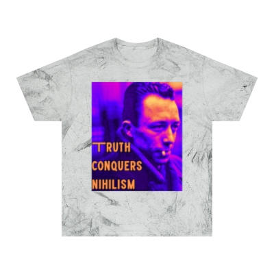 Truth Conquers Truth Camus Unisex Color Blast T-Shirt - 'Truth Conquers Nihilism', Vintage Graphic Tee, Statement T-Shirt, Unique Gift, Artistic Wear