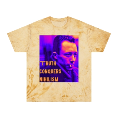 Truth Conquers Truth Camus Unisex Color Blast T-Shirt - 'Truth Conquers Nihilism', Vintage Graphic Tee, Statement T-Shirt, Unique Gift, Artistic Wear