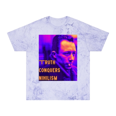 Truth Conquers Truth Camus Unisex Color Blast T-Shirt - 'Truth Conquers Nihilism', Vintage Graphic Tee, Statement T-Shirt, Unique Gift, Artistic Wear