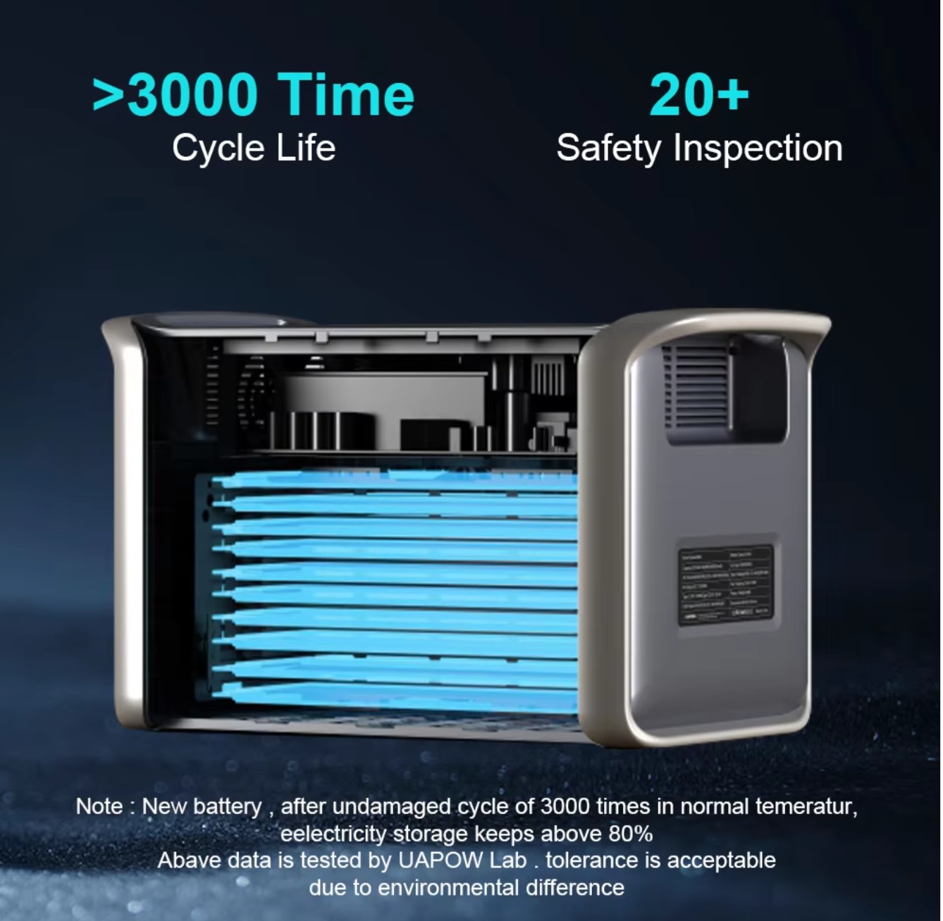 APower 2000 nešiojama elektrinė, talpa: 2000Wh / 640000mAh / LiFePo4, Nominali galia 2600W