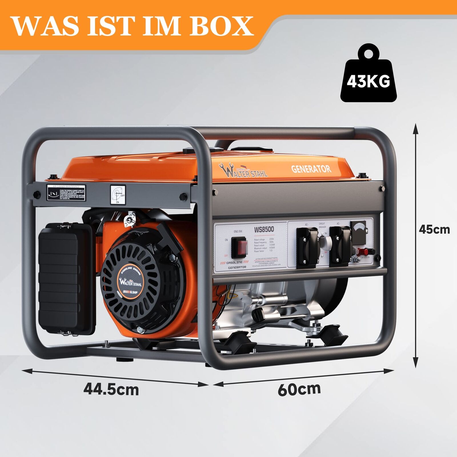 WALTER STAHL benzininis generatorius, 4KW, 4 taktų benzininis variklis, 2x 230V, rankinis starteris