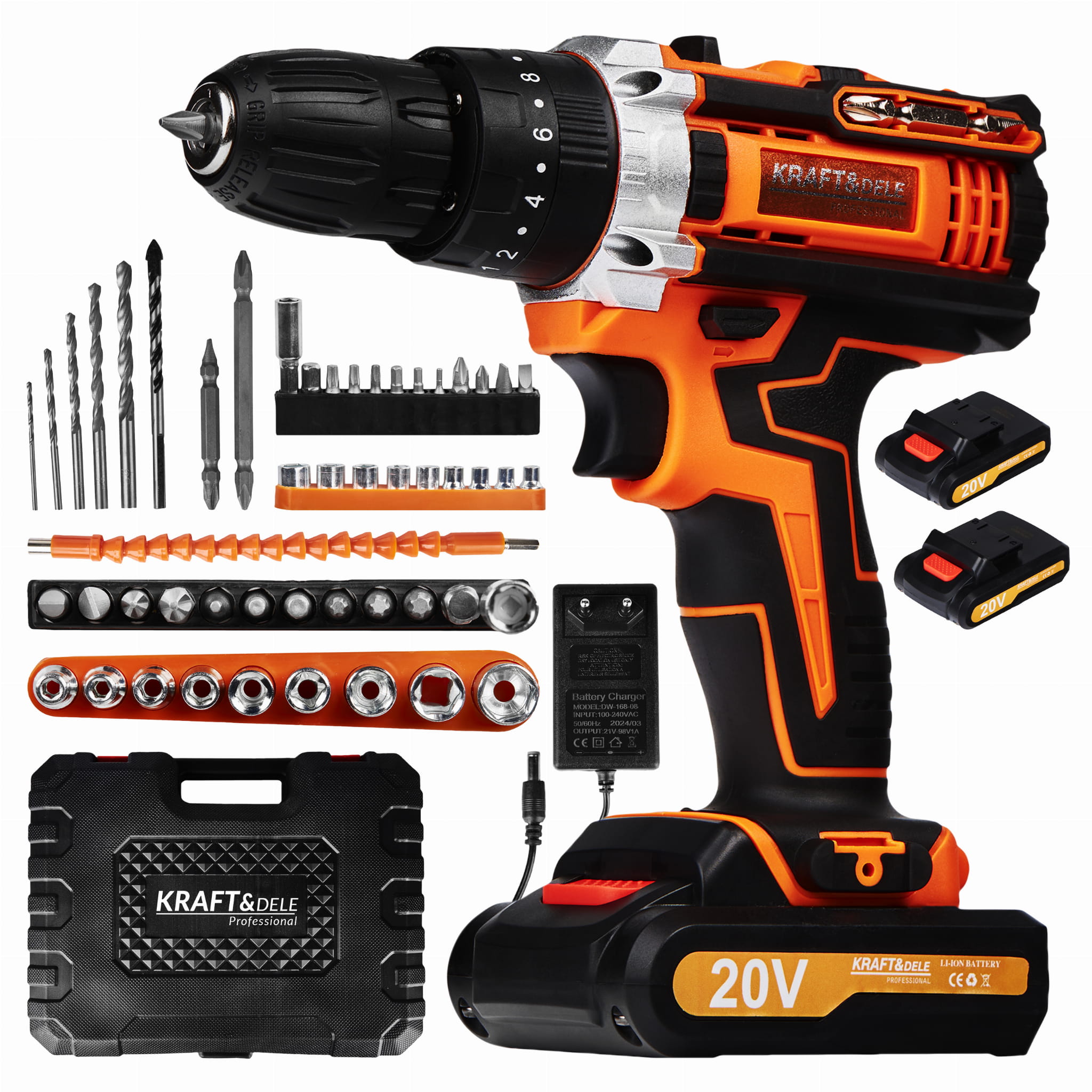 Akumuliatorinis suktuvas gręžtuvas 20V-Li su priedais Kraft & Dele