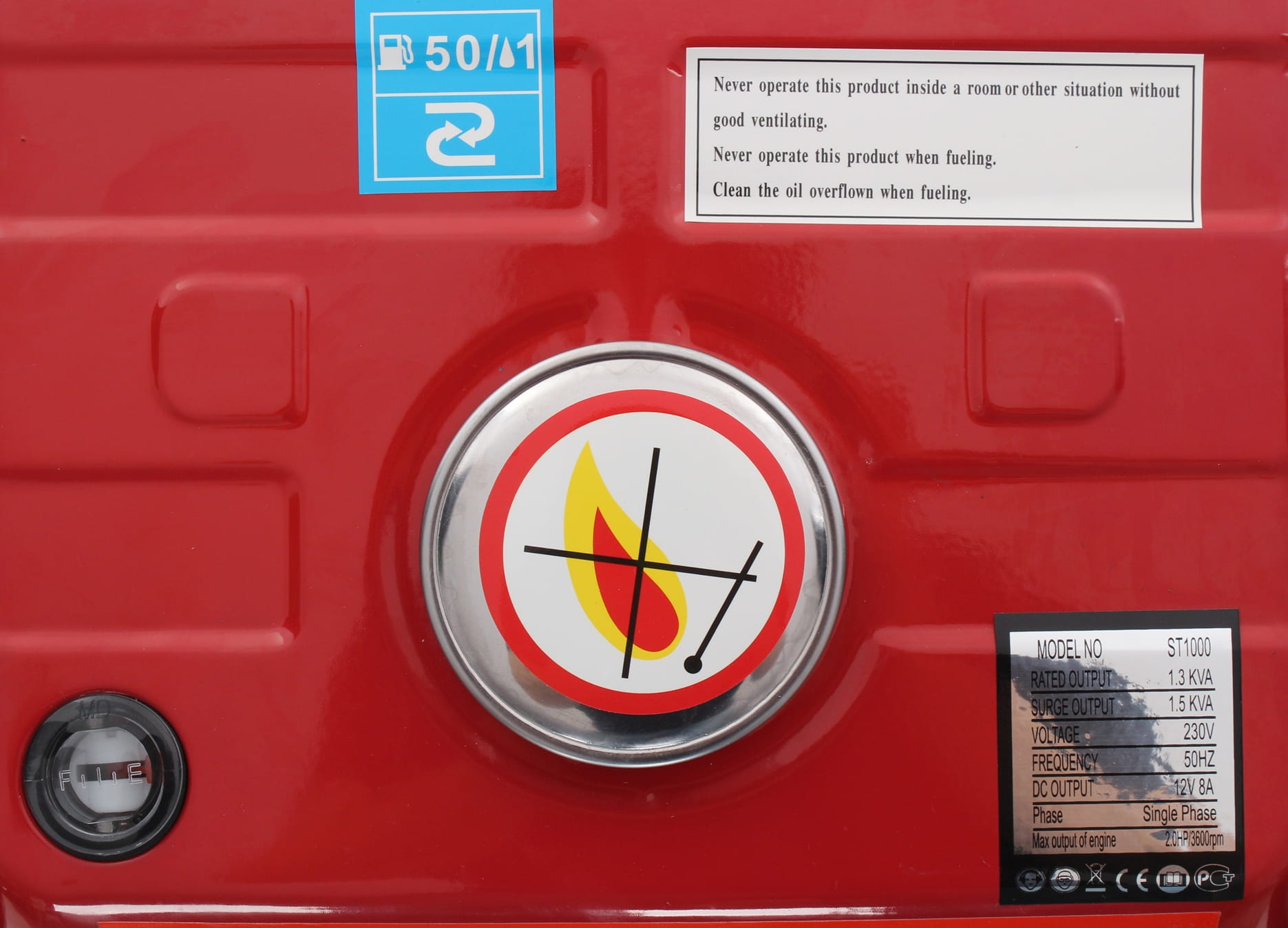 Benzininis, dvitaktis elektros generatorius KD109, 1300 W 12/230 V