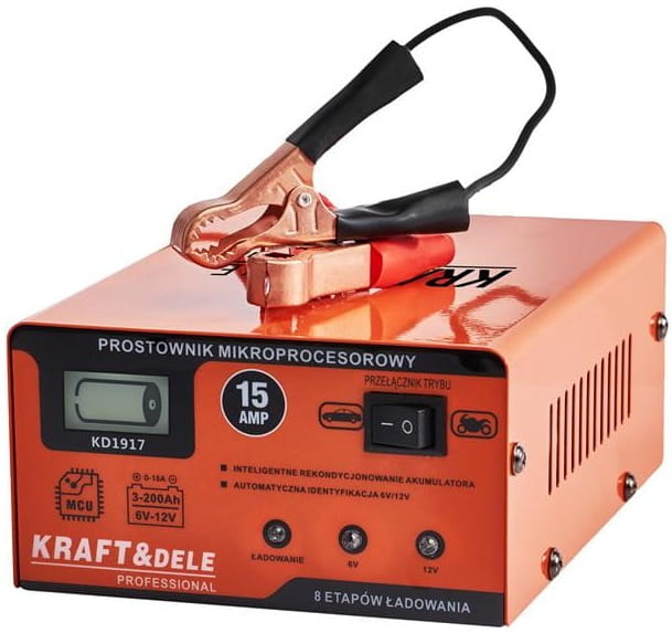 Impulsinis akumuliatoriaus įkroviklis su mikroprocesoriumi KD1917, 15A 6/12V 