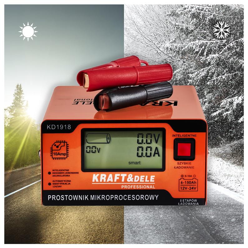 Akumuliatoriaus įkroviklis su mikroprocesoriumi KD1918, 10A 12/24V 