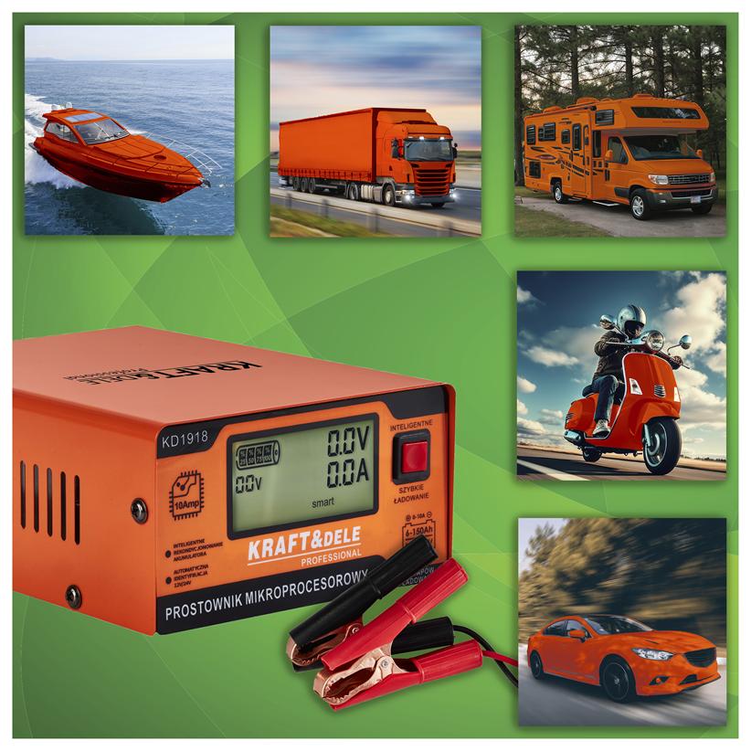 Akumuliatoriaus įkroviklis su mikroprocesoriumi KD1918, 10A 12/24V 