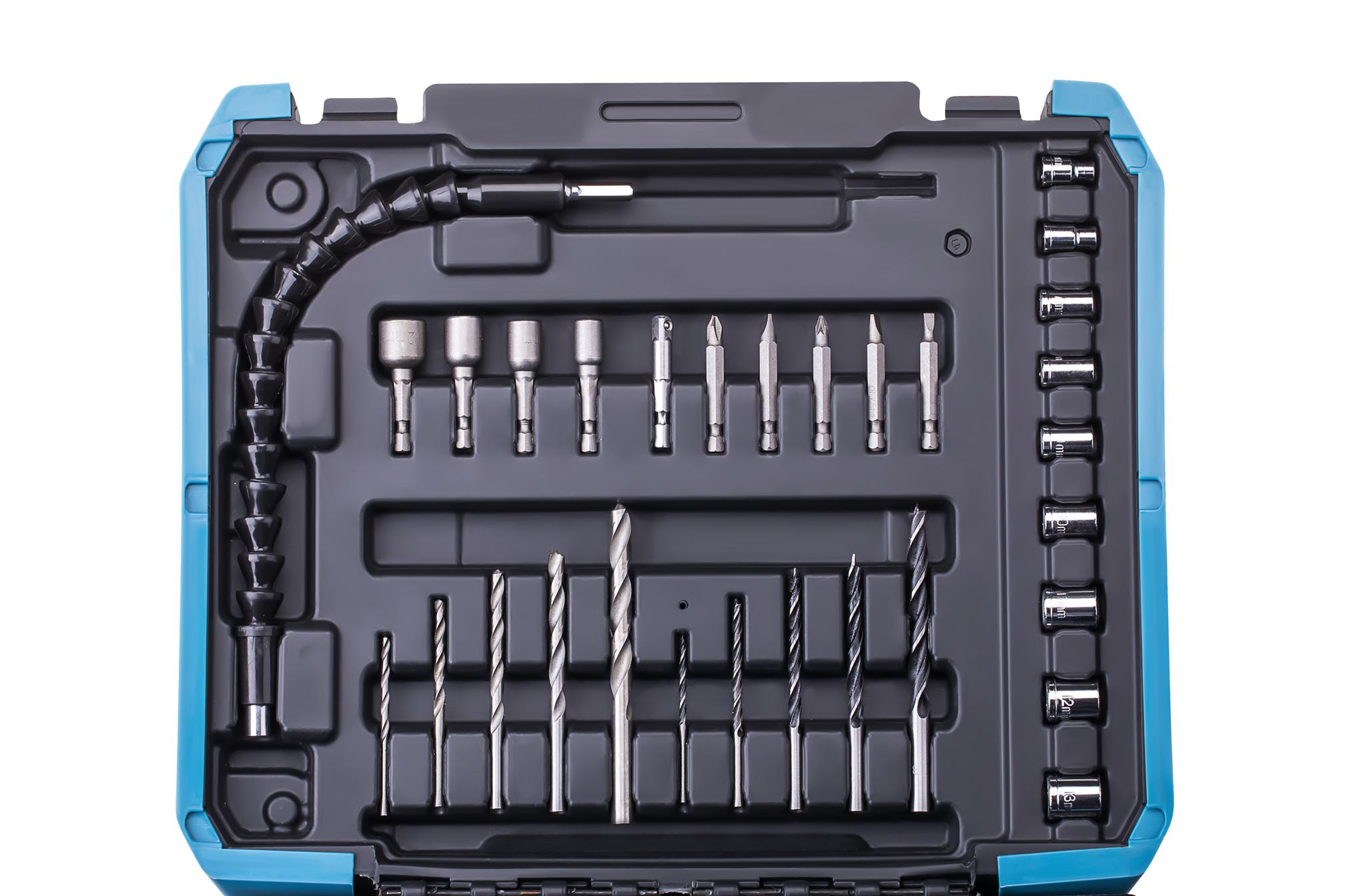 Gręžtuvo-suktuvo rinkinys 21 V 2 Ah + priedai KD3355