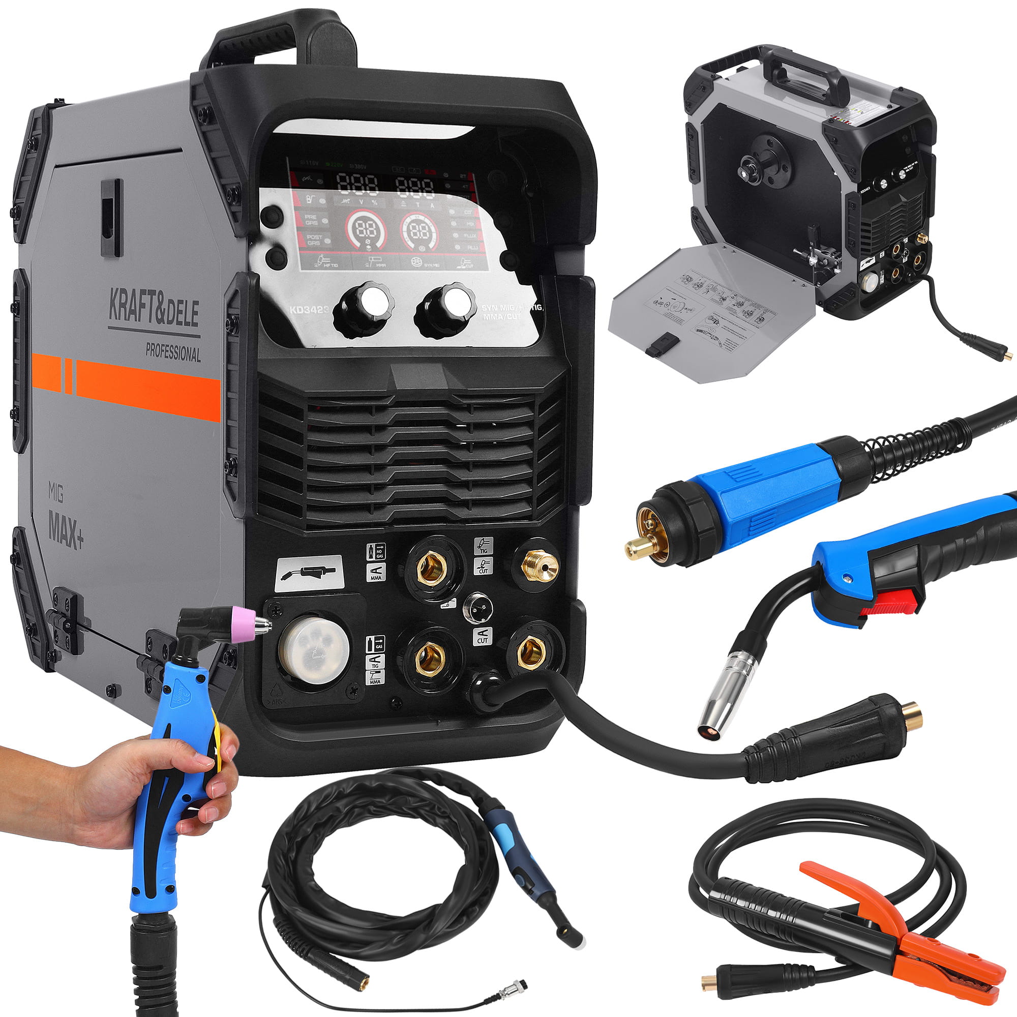 Inverterinis MIG MMA TIG suvirinimo aparatas su plazminiu pjaustytuvu 5in1 255A Kraft & Dele KD3423