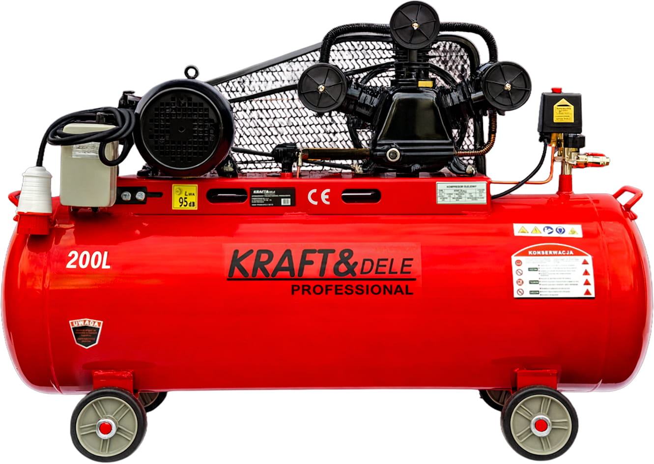 Oro kompresorius su tepaliniu siurbliu Kraft & Dele KD408, 200L 3 stūmokliai 400V, 720 l/min