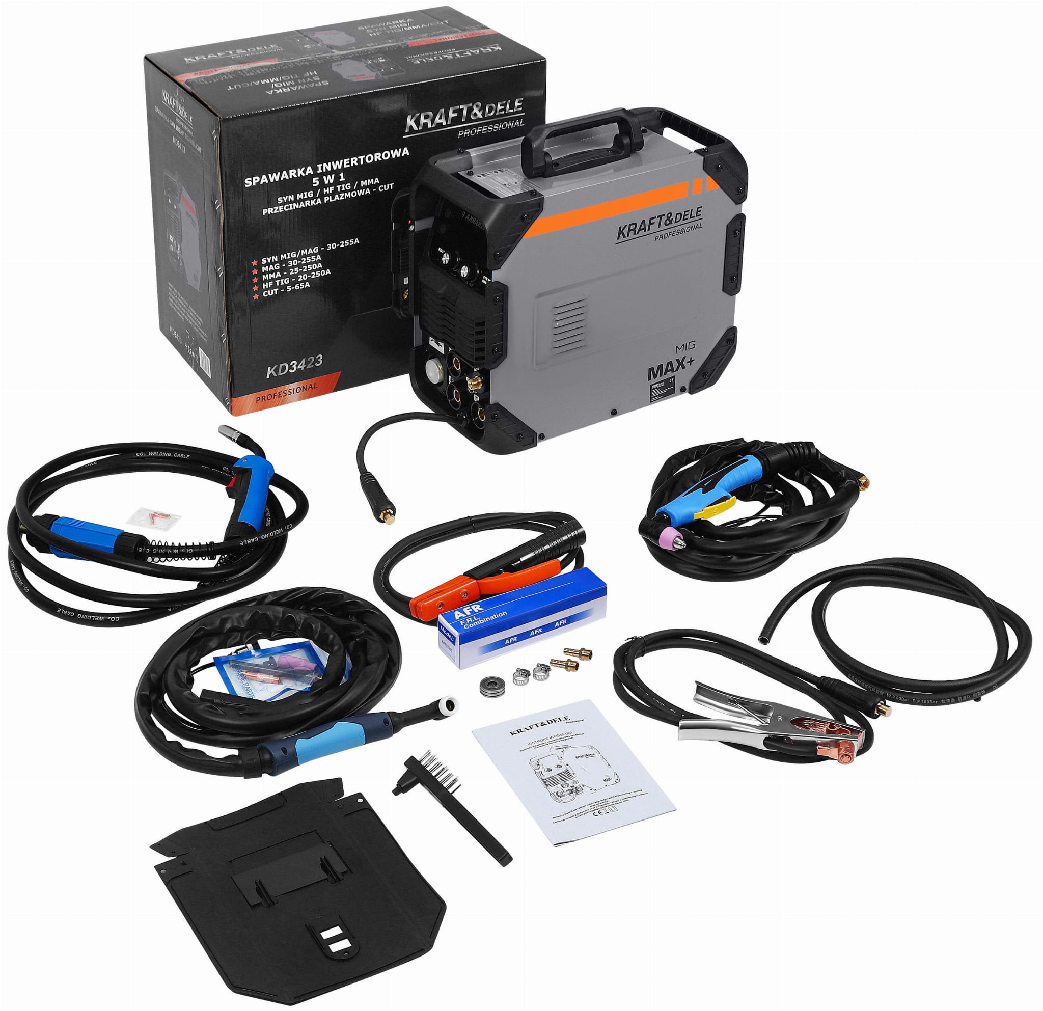 Inverterinis MIG MMA TIG suvirinimo aparatas su plazminiu pjaustytuvu 5in1 255A Kraft & Dele KD3423
