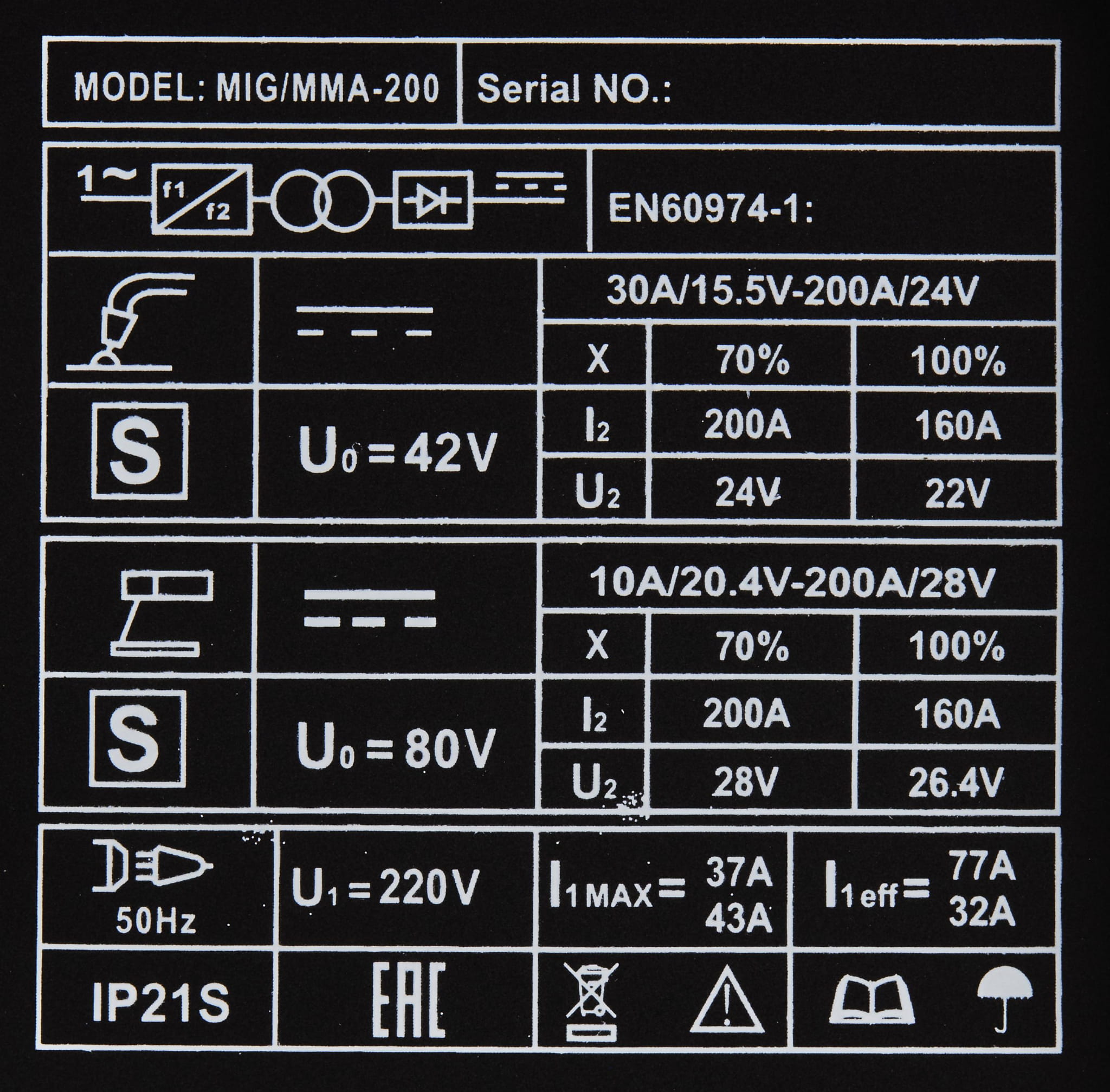 MIG/MMA suvirinimo aparatas 200A, modelis KD1788