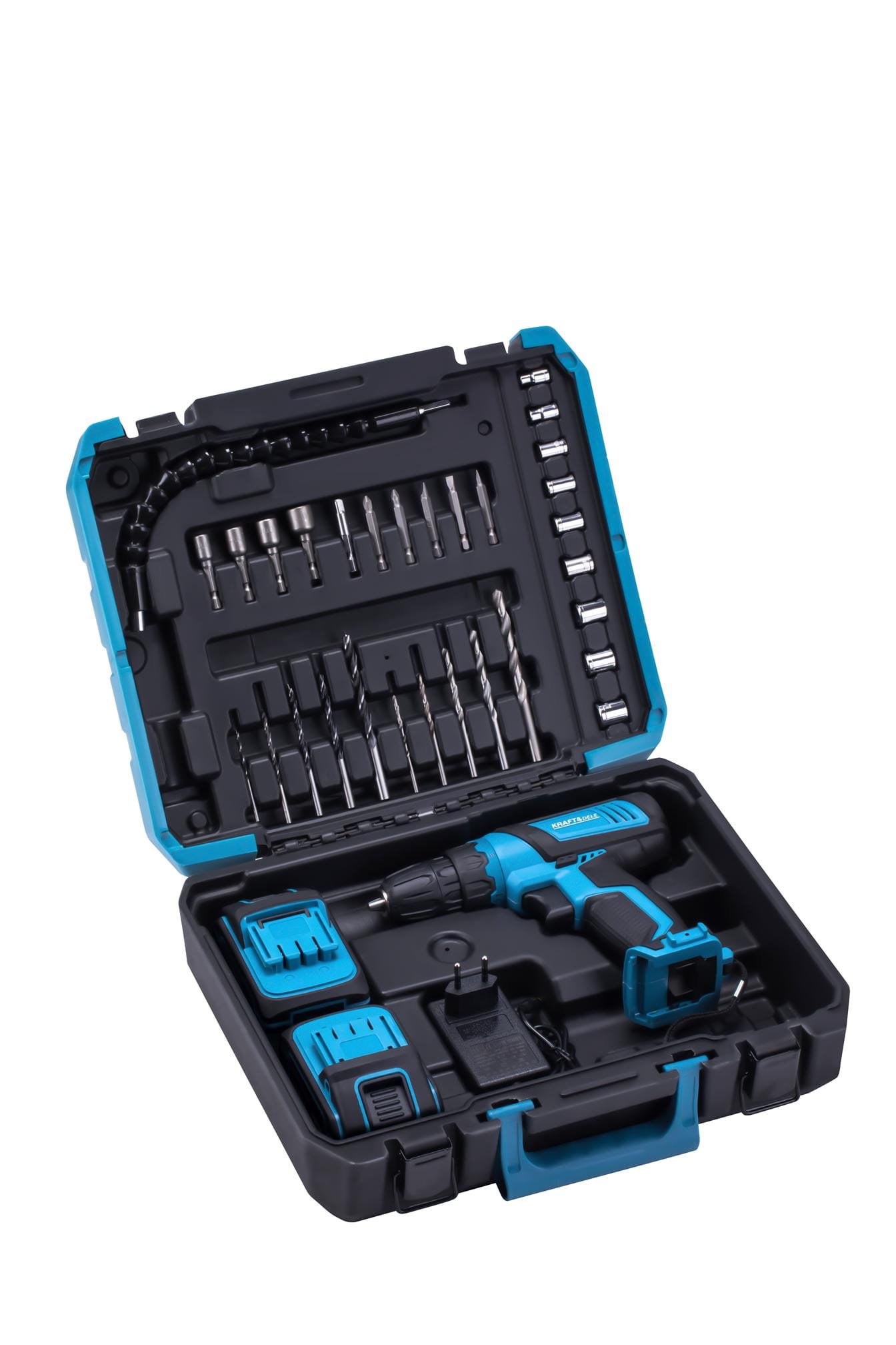 Gręžtuvo-suktuvo rinkinys 21 V 2 Ah + priedai KD3355