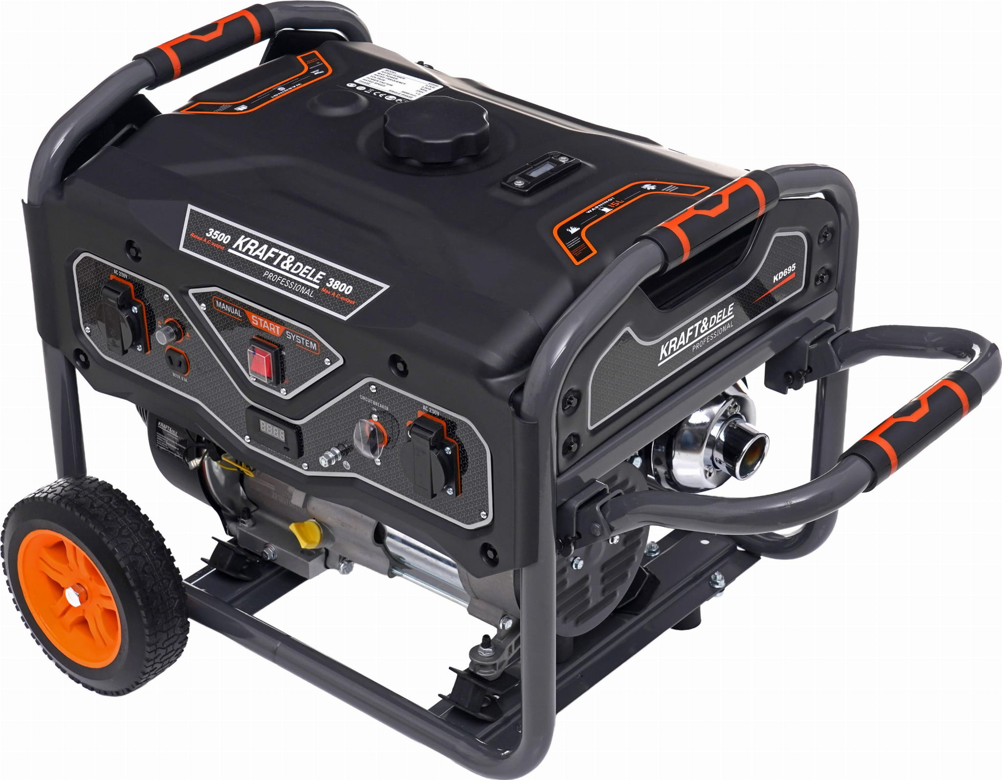 Benzininis vienfazis elektros generatorius, su ratukaisKraft & Dele KD695, 3,2 kW / 3,5 kW