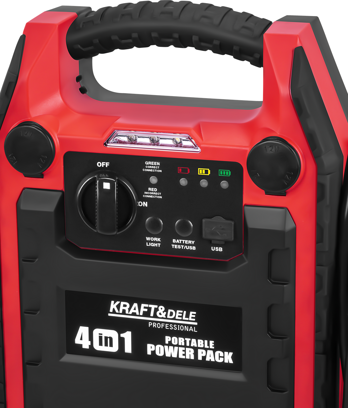 Užvedimo įtaisas, kompresorius, išorinė baterija, apšvietimas Kraft & Dele KD5346, 1200/600A 22Ah 12V