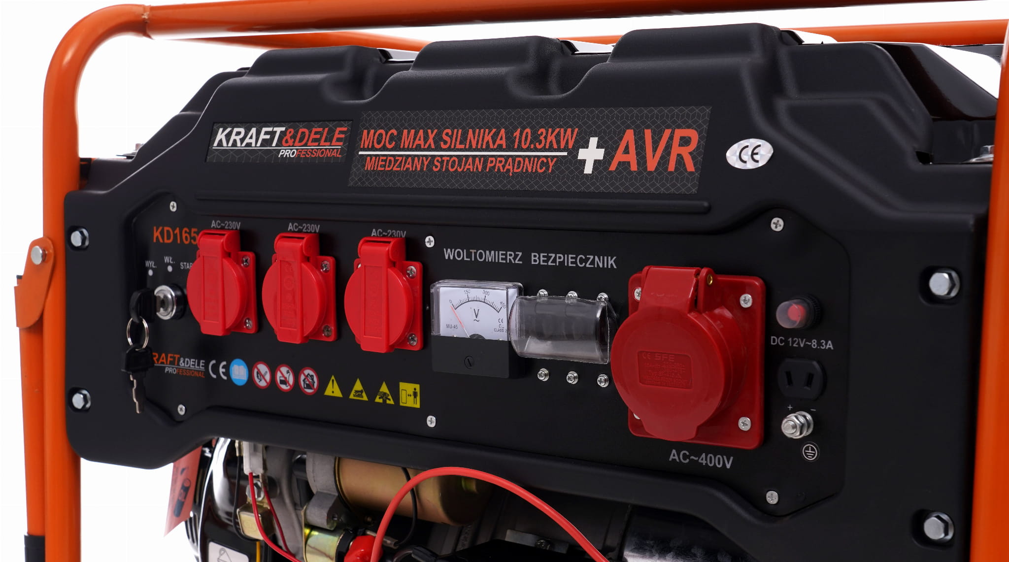 Benzininis trifazis elektros generatorius Kraft & Dele KD165, 5500 W 12/230 V/380 V, AVR, elektrinis ir rankinis paleidimas