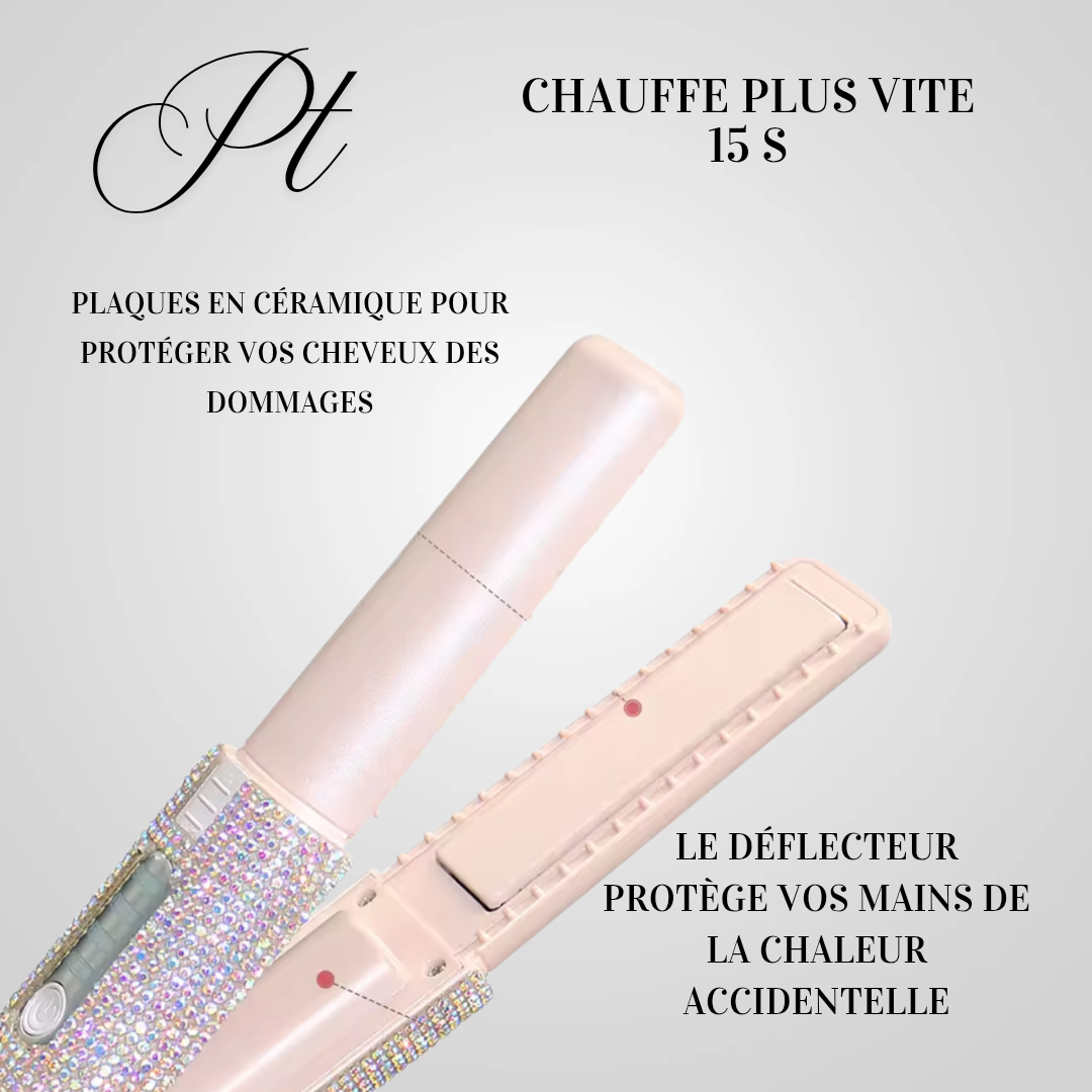 Mini lisseur/boucleur élégant 2 en 1 avec chargement USB