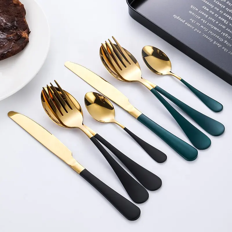 Elegant Gold and Black Cutlery Set