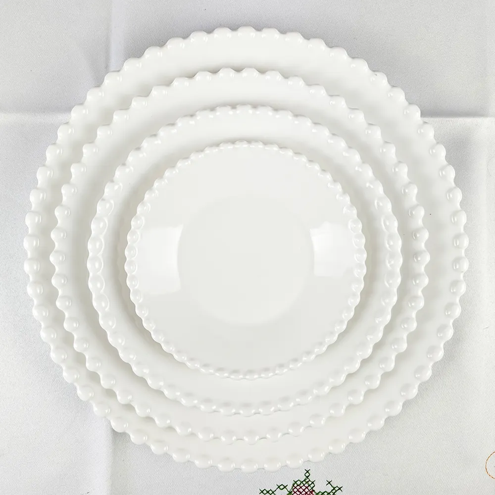 White Scalloped Dinner Plates Set