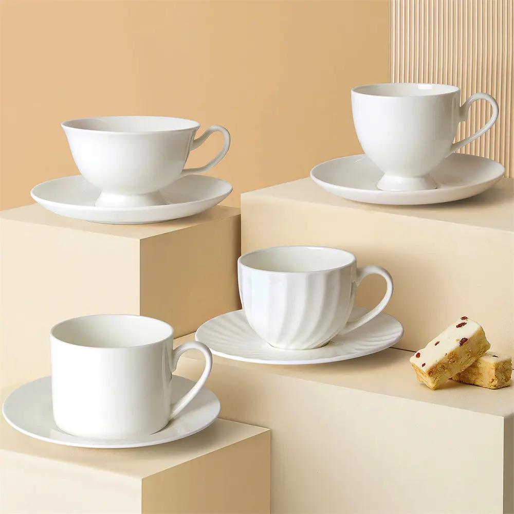 Elegant White Ceramic Tea Cup Set