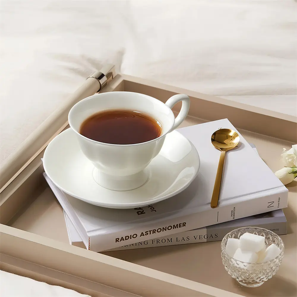 Elegant White Ceramic Tea Cup Set