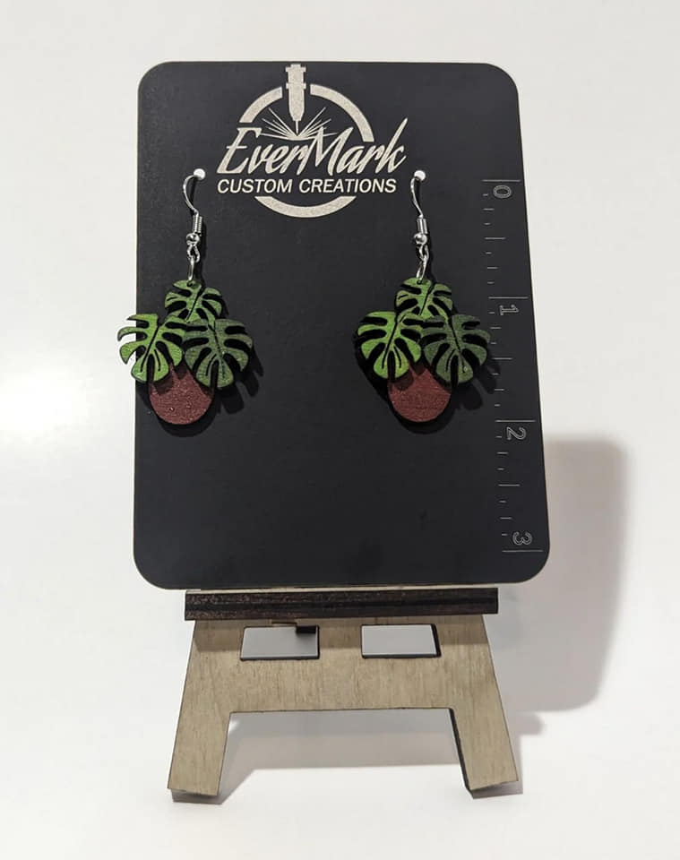 Potted Monstera Leaf Earrings