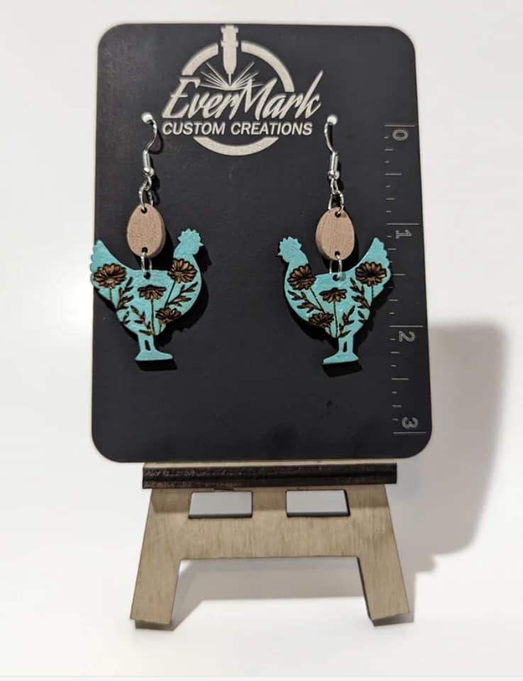 Handcrafted Wooden Chicken Earrings