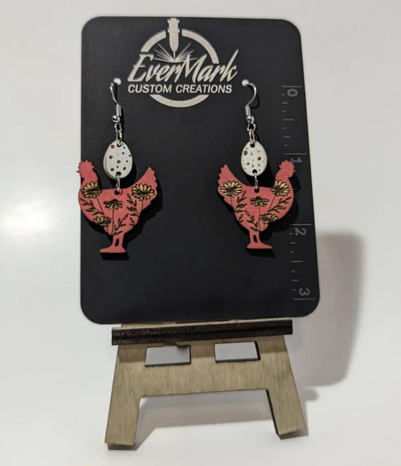 Handcrafted Wooden Chicken Earrings
